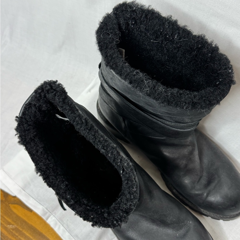 Ross Snow Womens Leather Moto Boots Sherling‎ Lining Sz 11 Grunge Edgy Goth Punk - Picture 2 of 11